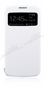 Eiroo Samsung i9500 Galaxy S4 Pencereli Uyku Modlu nce Yan Kapakl Beyaz Klf