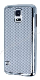 Eiroo Samsung i9600 Galaxy S5 Silver Metal Kenarl Gri Rubber Klf