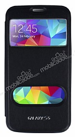 Eiroo Samsung i9600 Galaxy S5 Vantuzlu Pencereli Siyah Deri Klf