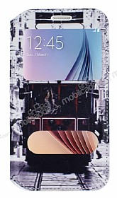 Samsung i9800 Galaxy S6 Gizli Mknatsl Pencereli Taksim Deri Klf