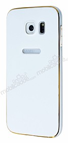 Eiroo Samsung i9800 Galaxy S6 Metal Kenarl Beyaz Rubber Klf
