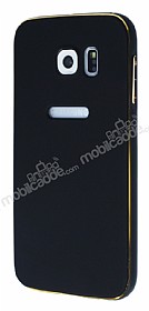 Eiroo Samsung i9800 Galaxy S6 Metal Kenarl Siyah Rubber Klf