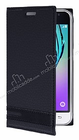 Samsung J1 2016 Gizli Mknatsl Yan Kapakl Siyah Deri Klf