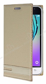 Samsung J1 2016 Gizli Mknatsl Yan Kapakl Gold Deri Klf