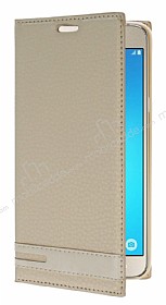 Samsung J5 2016 Gizli Mknatsl Yan Kapakl Gold Deri Klf