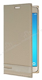 Samsung J7 2016 Gizli Mknatsl Yan Kapakl Gold Deri Klf