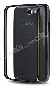 Eiroo Samsung N7100 Galaxy Note 2 Gold izgili Metal Bumper ereve Siyah Klf