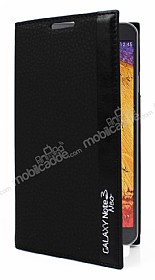 Samsung N7500 Galaxy Note 3 Neo Gizli Mknatsl nce Yan Kapakl Siyah Deri Klf