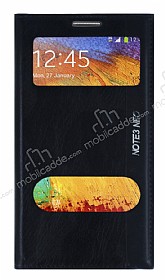 Samsung N7500 Galaxy Note 3 Neo Gizli Mknatsl Pencereli Siyah Deri Klf