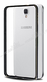 Eiroo Samsung N7505 Galaxy Note 3 Neo Gold izgili Round Metal Bumper ereve Siyah Klf