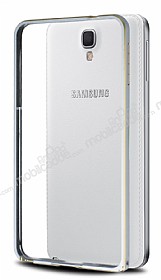 Eiroo Samsung N7505 Galaxy Note 3 Neo Gold izgili Round Metal Bumper ereve Silver Klf