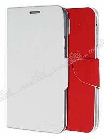 Eiroo Samsung N9000 Galaxy Note 3 ift Renk Kapakl Beyaz ve Krmz Deri Klf