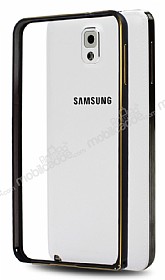 Eiroo Samsung N9000 Galaxy Note 3 Gold izgili Round Metal Bumper ereve Siyah Klf