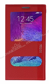 Samsung N9100 Galaxy Note 4 Gizli Mknatsl Pencereli Krmz Deri Klf