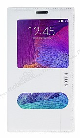 Samsung N9100 Galaxy Note 4 Gizli Mknatsl Pencereli Beyaz Deri Klf