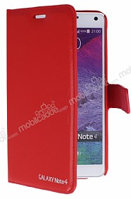 Eiroo Samsung N9100 Galaxy Note 4 Standl Czdanl Krmz Deri Klf