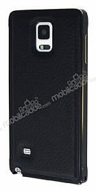 Eiroo Samsung N9100 Galaxy Note 4 Metal Kenarl Siyah Deri Klf
