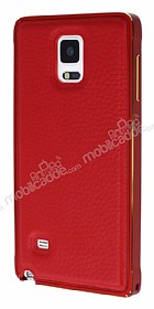Eiroo Samsung N9100 Galaxy Note 4 Metal Kenarl Krmz Deri Klf