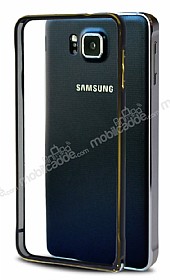 Eiroo Samsung Galaxy Alpha Gold izgili Metal Round Bumper Siyah Klf