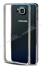 Eiroo Samsung Galaxy Alpha Gold izgili Metal Round Bumper Silver Klf