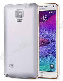 Eiroo Samsung N9100 Galaxy Note 4 Metal Kenarl Beyaz Rubber Klf