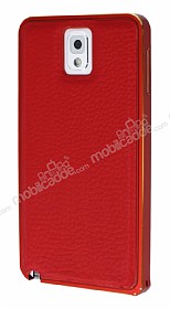 Eiroo Samsung N9000 Galaxy Note 3 Metal Kenarl Krmz Deri Klf