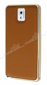Eiroo Samsung N9000 Galaxy Note 3 Metal Kenarl Gold Deri Klf