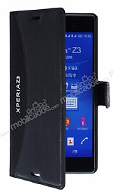 Eiroo Thunder Sony Xperia Z3 Standl Czdanl Siyah Deri Klf