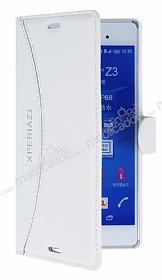 Eiroo Thunder Sony Xperia Z3 Standl Czdanl Beyaz Deri Klf