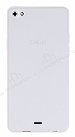 Casper Via V10 Deri Desenli Ultra nce effaf Beyaz Silikon Klf