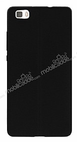 Huawei P8 Lite Deri Desenli Ultra nce Siyah Silikon Klf