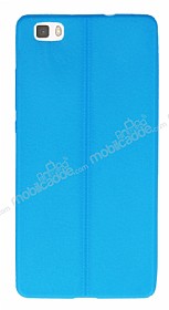 Huawei P8 Lite Deri Desenli Ultra nce Mavi Silikon Klf
