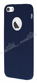 iPhone SE / 5 / 5S Deri Desenli Ultra nce Lacivert Silikon Klf