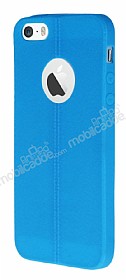 iPhone SE / 5 / 5S Deri Desenli Ultra nce Mavi Silikon Klf