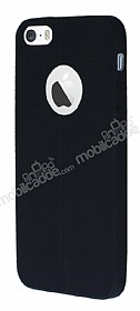iPhone SE / 5 / 5S Deri Desenli Ultra nce Siyah Silikon Klf