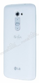 LG G2 Deri Desenli Ultra nce effaf Beyaz Silikon Klf