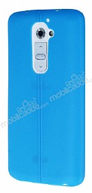 LG G2 Deri Desenli Ultra nce Mavi Silikon Klf