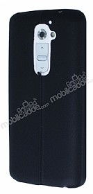 LG G2 Deri Desenli Ultra nce Siyah Silikon Klf