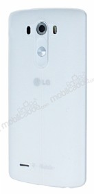 LG G3 Deri Desenli Ultra nce effaf Beyaz Silikon Klf
