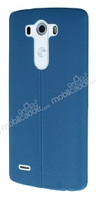 LG G3 Deri Desenli Ultra nce Koyu Mavi Silikon Klf