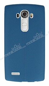 LG G4 Deri Desenli Ultra nce Koyu Mavi Silikon Klf