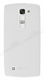 LG G4c Deri Desenli Ultra nce effaf Beyaz Silikon Klf