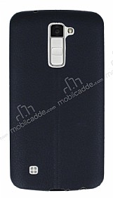 LG K10 Deri Desenli Ultra nce Siyah Silikon Klf
