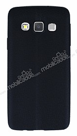 Samsung Galaxy A3 Deri Desenli Ultra nce Siyah Silikon Klf