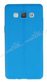Samsung Galaxy A5 Deri Desenli Ultra nce Mavi Silikon Klf