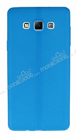 Samsung Galaxy A7 Deri Desenli Ultra nce Mavi Silikon Klf