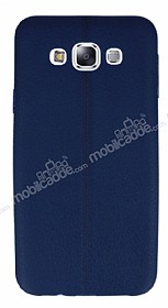 Samsung Galaxy E7 Deri Desenli Ultra nce Lacivert Silikon Klf