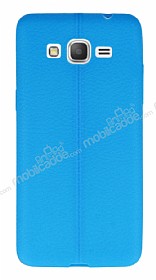 Samsung Galaxy Grand Prime / Prime Plus Deri Desenli Ultra nce Mavi Silikon Klf