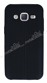 Samsung Galaxy J2 Deri Desenli Ultra nce Siyah Silikon Klf