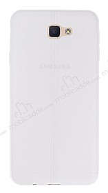 Samsung Galaxy J5 Prime Deri Desenli Ultra nce effaf Beyaz Silikon Klf